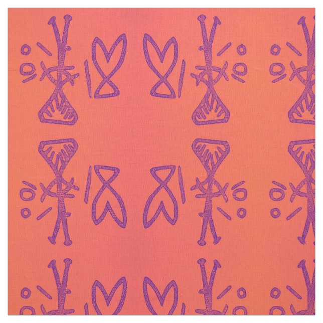 Devils Lake Pictograph in Orange Fabric (Swatch)