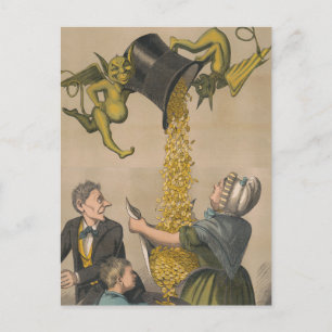 Devils Pouring Gold Coins Into Woman's Apron Postcard