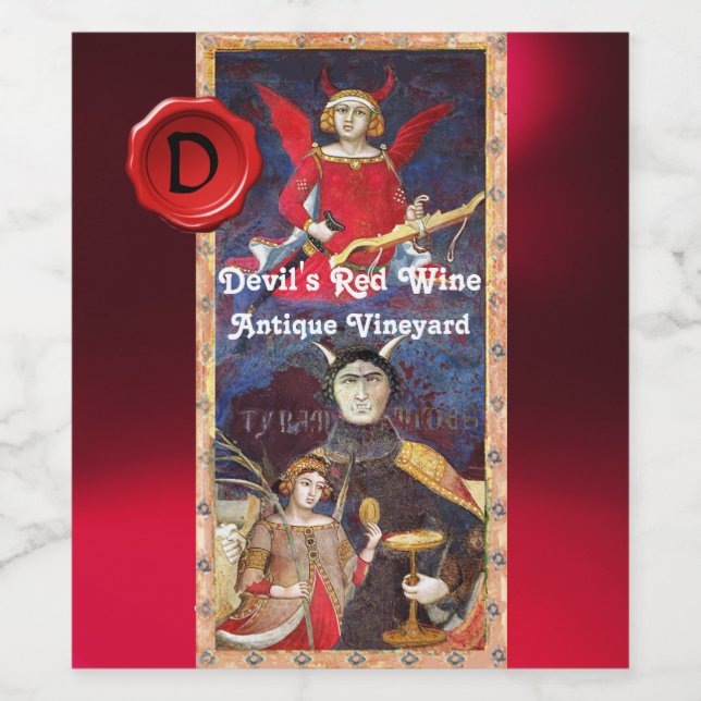 DEVIL'S RED WINE WAX SEAL MONOGRAM /ANTIQUE TAROTS LABEL (Single Label)