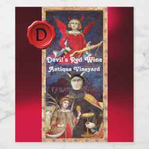 DEVIL'S RED WINE WAX SEAL MONOGRAM /ANTIQUE TAROTS WINE LABEL