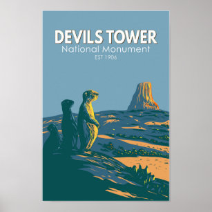 Devils Tower National Monument Prairie Dog Vintage Poster