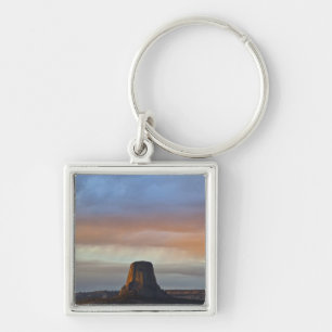 Devils Tower National Monument, Storm at Sunset Key Ring