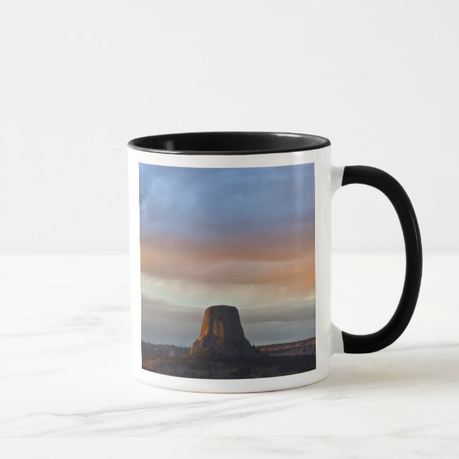 Devils Tower National Monument, Storm at Sunset Mug (Right)