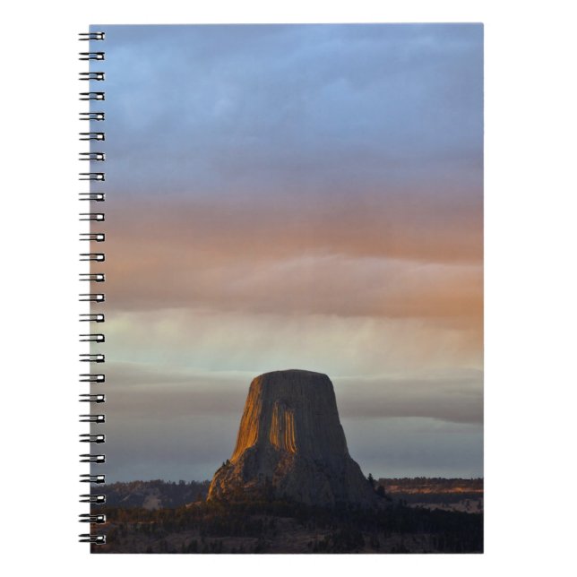 Devils Tower National Monument, Storm at Sunset Notebook (Front)