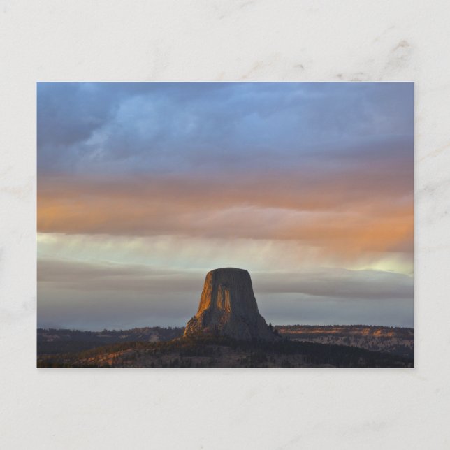 Devils Tower National Monument, Storm at Sunset Postcard (Front)