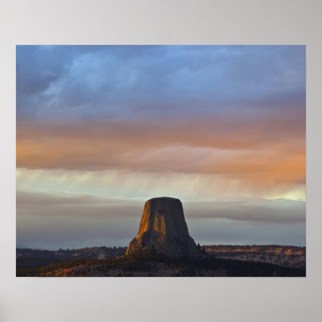 Devils Tower National Monument, Storm at Sunset Poster (Front)
