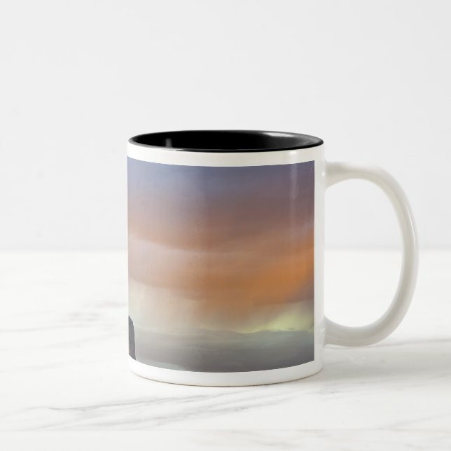 Devils Tower National Monument, Storm at Sunset Two-Tone Coffee Mug (Right)