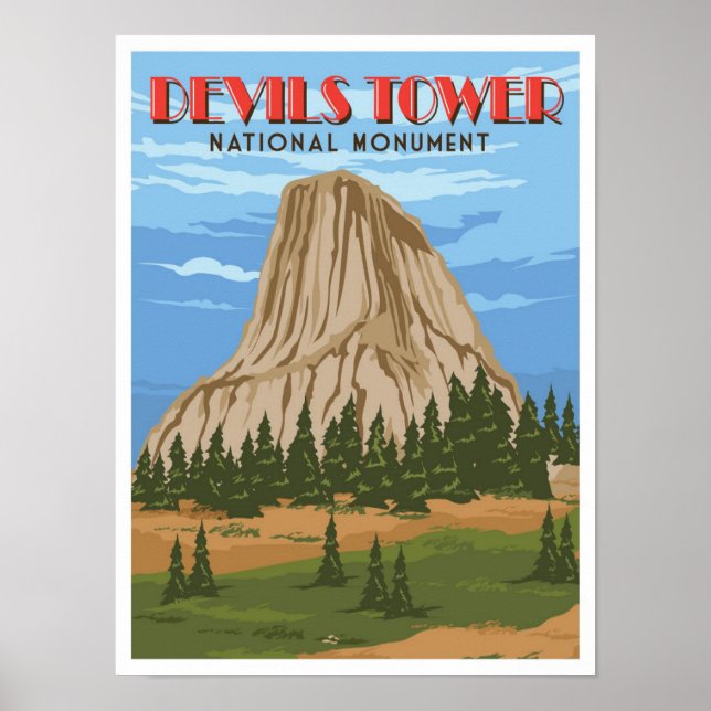 Devils Tower National Monument Vintage Travel Poster (Front)