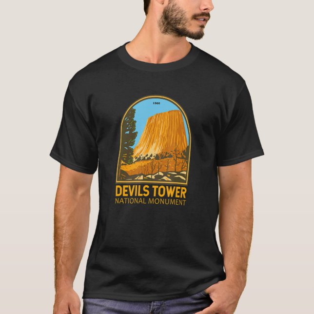 Devils Tower National Monument Wyoming Emblem Vint T-Shirt (Front)