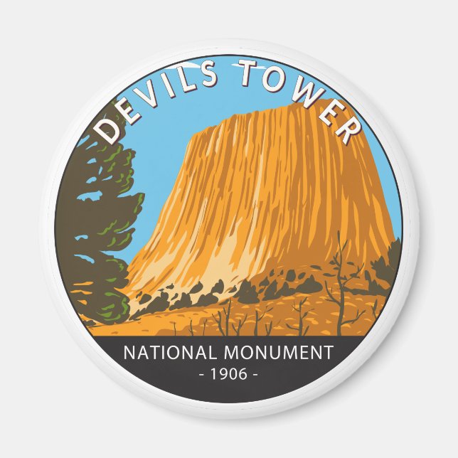 Devils Tower National Monument Wyoming Vintage Magnet (Front)