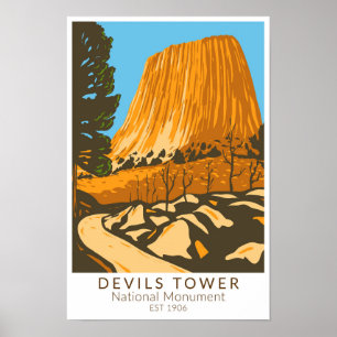 Devils Tower National Monument Wyoming Vintage Poster