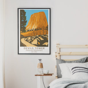 Devils Tower National Monument Wyoming Vintage Poster