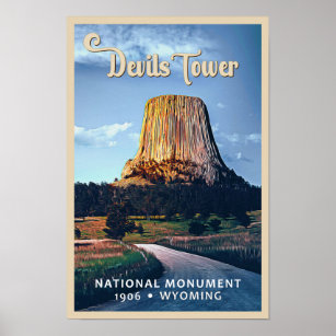 Devils Tower National Monument Wyoming Watercolor Poster