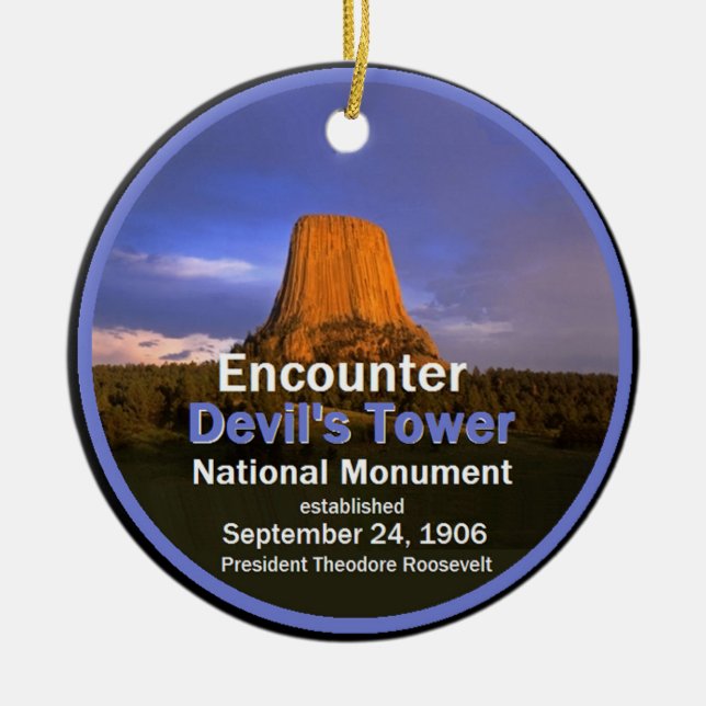 Devil's Tower WYOMING Ceramic Tree Decoration (Front)