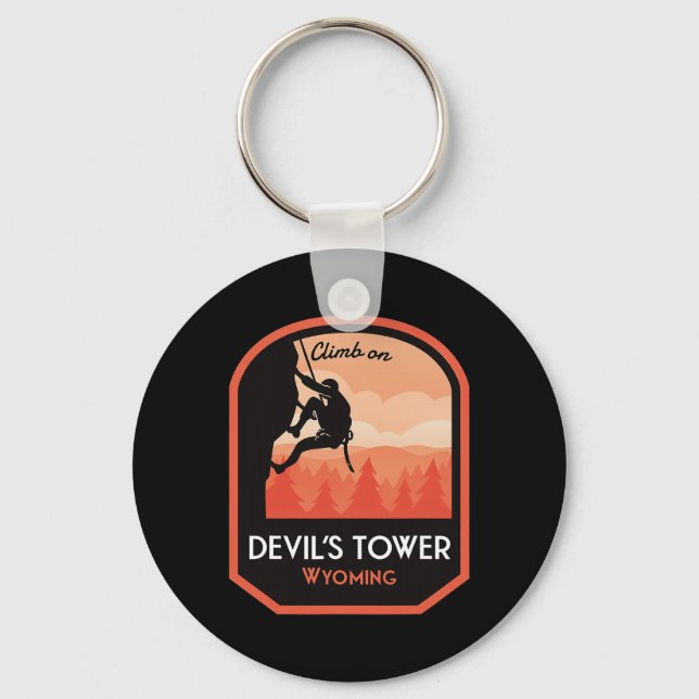 Devils Tower Wyoming Rock Climbing  Key Ring (Front)