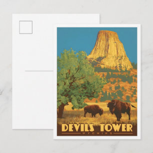Devils Tower Wyoming USA Vintage Travel Art Postcard