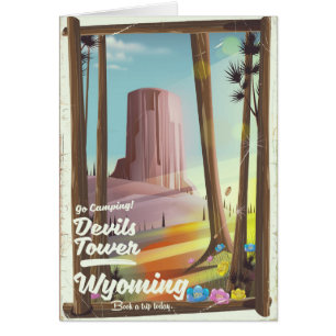 Devils Tower, Wyoming vintage Camping print.