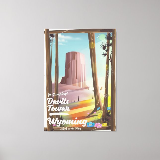 Devils Tower, Wyoming vintage Camping print. Canvas Print (Front)