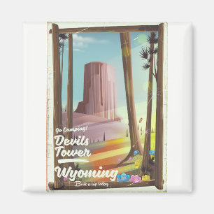 Devils Tower, Wyoming vintage Camping print. Magnet