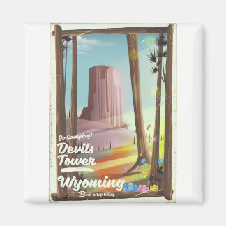 Devils Tower, Wyoming vintage Camping print. Magnet