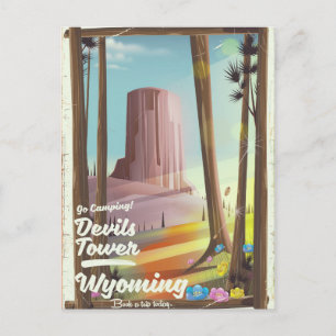 Devils Tower, Wyoming vintage Camping print. Postcard
