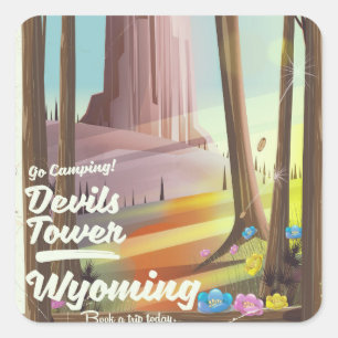 Devils Tower, Wyoming vintage Camping print. Square Sticker
