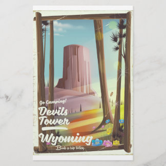 Devils Tower, Wyoming vintage Camping print. Stationery