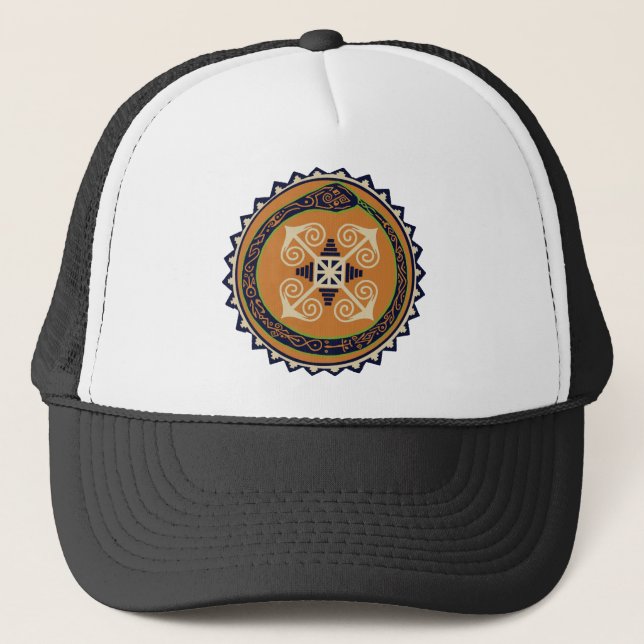 Devine Fire Wheel with Ouroboros Snake VooDoo Trucker Hat (Front)