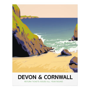 Devon & Cornwall "go by rail" vintage style travel Photo Print