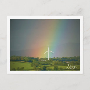Devon countryside with rainbow & wind turbine postcard
