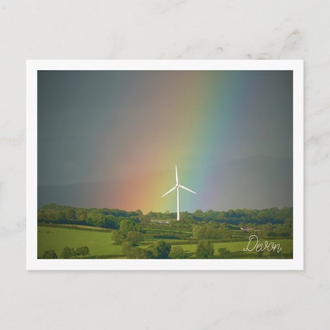 Devon countryside with rainbow & wind turbine postcard (Front)