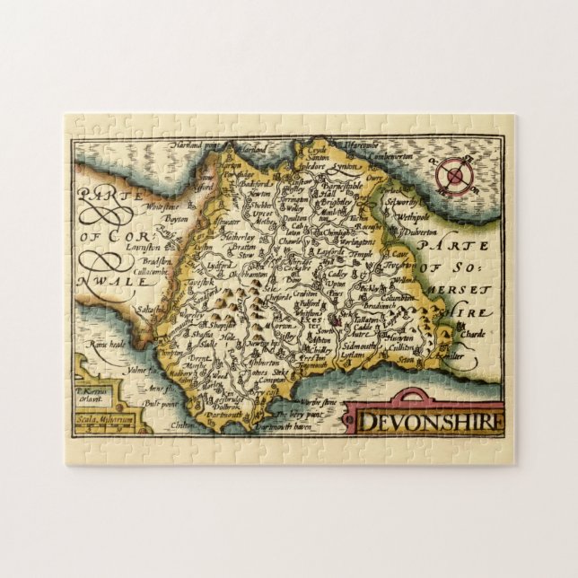 Devon (Devonshire) County England Antiquarian Map  Jigsaw Puzzle (Horizontal)