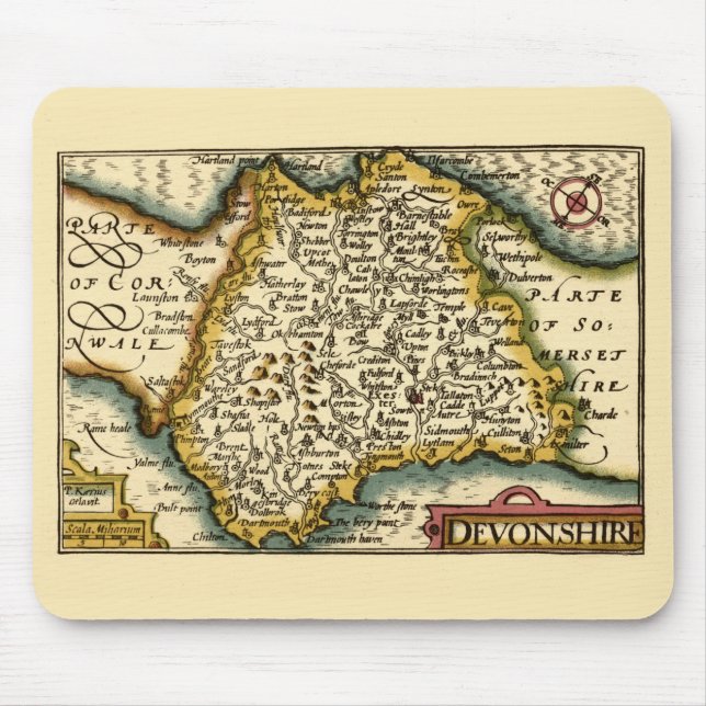 Devon (Devonshire) County England Antiquarian Map  Mouse Mat (Front)