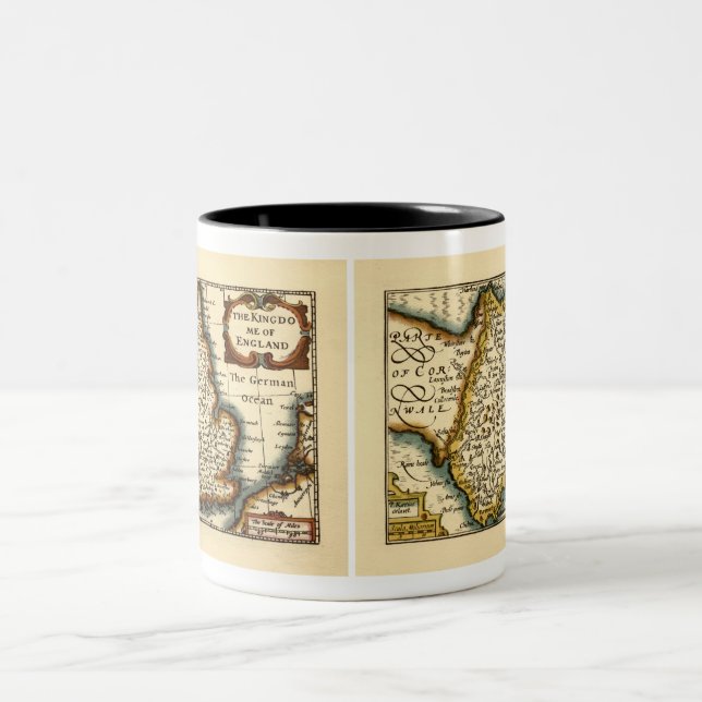 Devon (Devonshire) County England Antiquarian Map  Two-Tone Coffee Mug (Center)