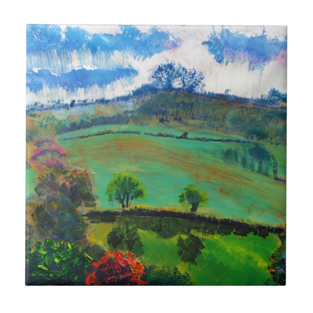 Devon England Countryside Landscape Painting Tile (Front)