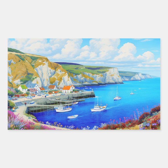 "Devon Harbour Dreamscape" – An English Seascape Rectangular Sticker (Front)