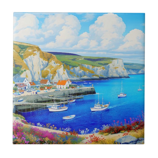 "Devon Harbour Dreamscape" – An English Seascape Tile (Front)