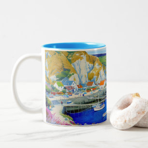 "Devon Harbour Dreamscape" – An English Seascape Two-Tone Coffee Mug