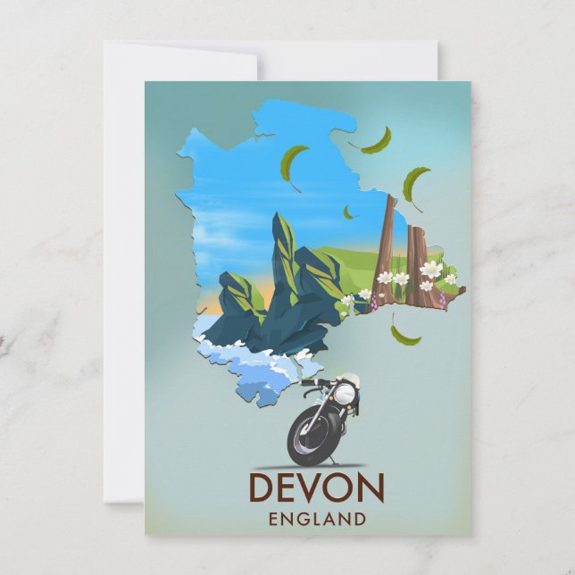 Devon Map Travel poster Invitation (Back)