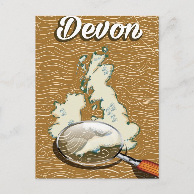 Devon map vintage travel poster postcard (Front)