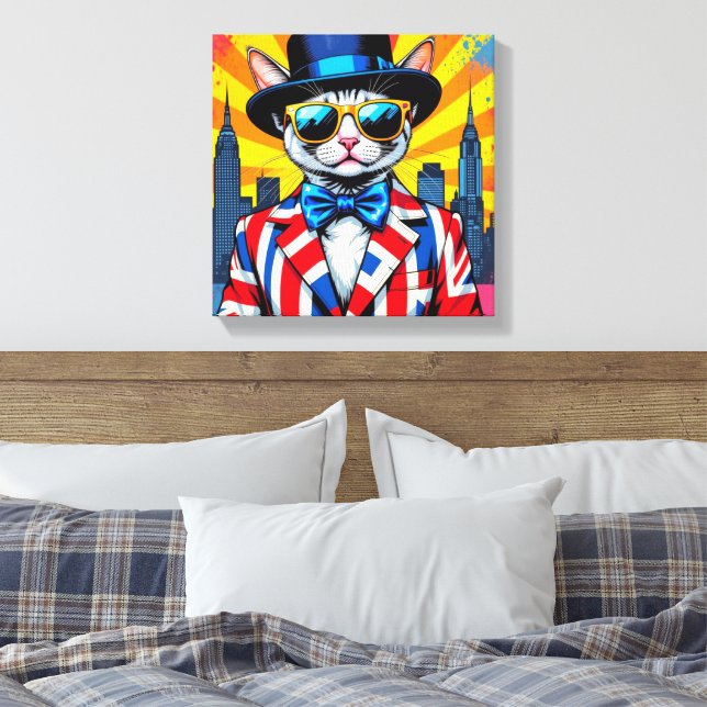 DEVON REX-BIG CITY CAT 3 CANVAS PRINT (Insitu(Bedroom))