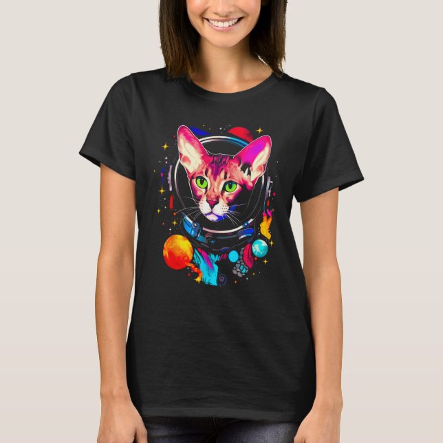 Devon Rex Cat Astronaut T-Shirt (Front)
