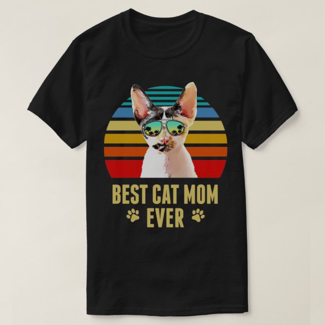 Devon Rex Cat Best Cat Mum Ever Retro Beach Vibe T-Shirt (Design Front)