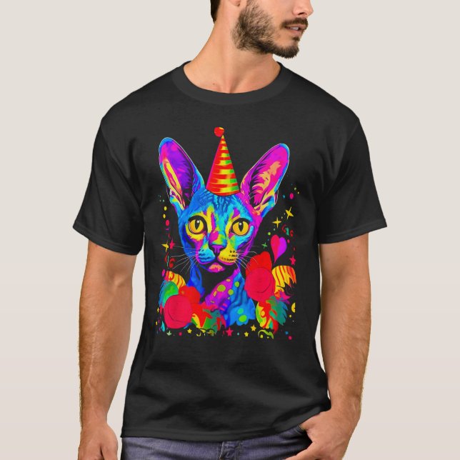 Devon Rex Cat Birthday Party T-Shirt (Front)
