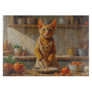 Devon Rex Cat Cooking in Kitchen Cutting Board
