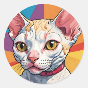 Devon Rex Cat in Vintage Classic Round Sticker