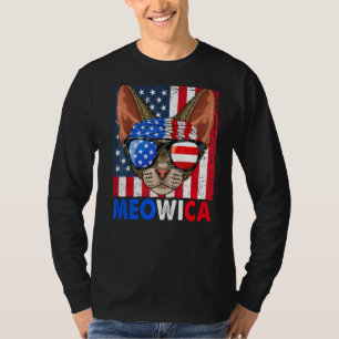 Devon Rex Cat Meowica 4th Of July With Glasses Ame T-Shirt
