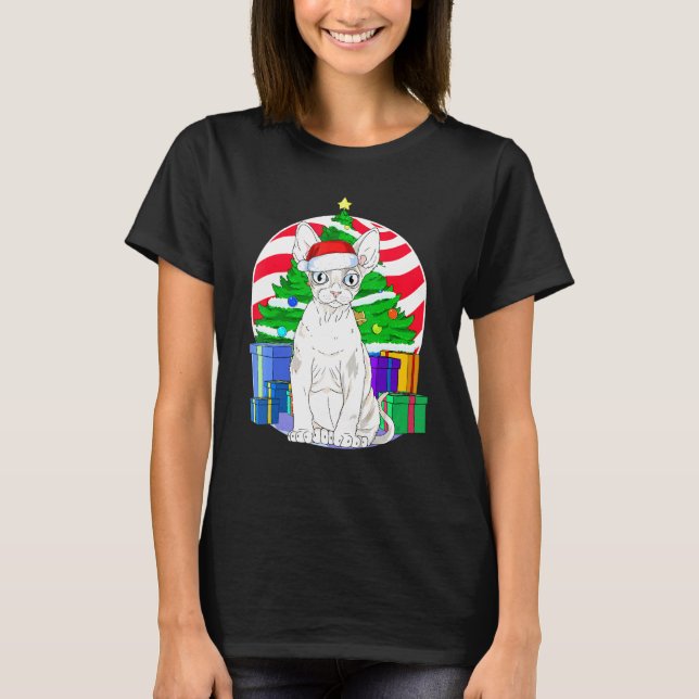 Devon Rex Cat  Santa Christmas Tree Decor T-Shirt (Front)