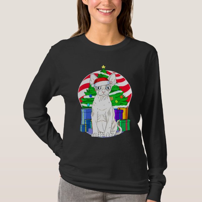 Devon Rex Cat  Santa Christmas Tree Decor T-Shirt (Front)