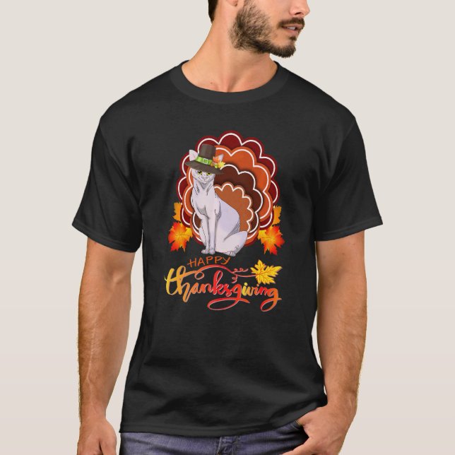 Devon Rex Cat Turkey Happy Thanksgiving T-Shirt (Front)